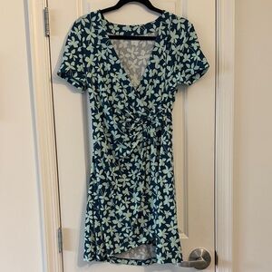 Lands' End Blue and White Floral Mini Dress